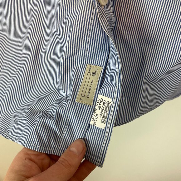 J. Crew Men's L‎ 16 Neck Blue and White Stripe Button Up Shirt 2 Ply Cotton - Picture 6 of 9